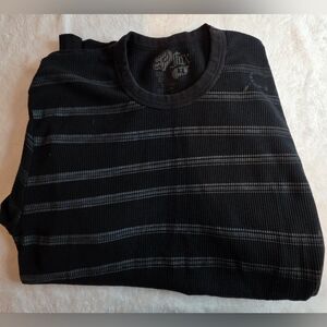 Men’s Fox Striped Waffle Knit Thermal Long Sleeve Shirt Black Gray Size XL.